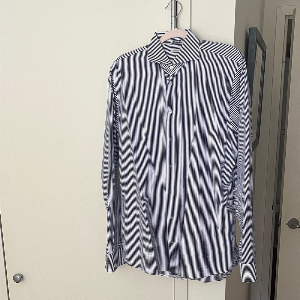 Suitsupply Blue and White Striped Dress Shirt